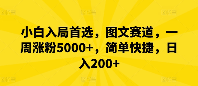小白入局首选，图文赛道，一周涨粉5000+，简单快捷，日入200+-天使资源网