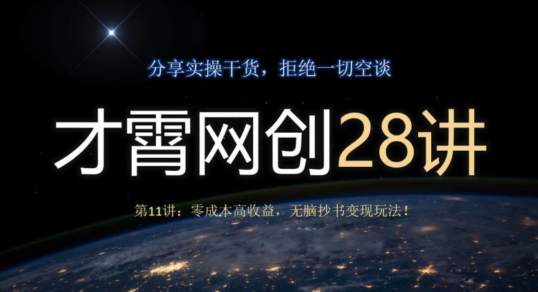 才霄网创28讲第11讲：零成本高收益，无脑抄书变现玩法！-天使资源网