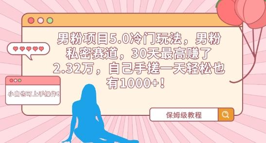 男粉项目5.0冷门玩法，男粉私密赛道，30天最高赚了2.32万，自己手搓一天轻松也有1000+【揭秘】-天使资源网