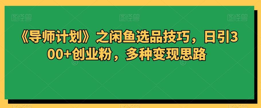 《导师计划》之闲鱼选品技巧，日引300+创业粉，多种变现思路-天使资源网