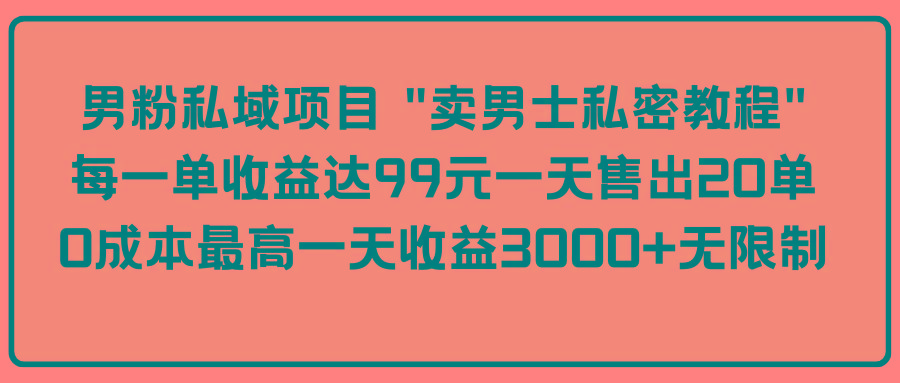 (9730期)男粉私域项目 “卖男士私密教程” 每一单收益达99元一天售出20单-天使资源网