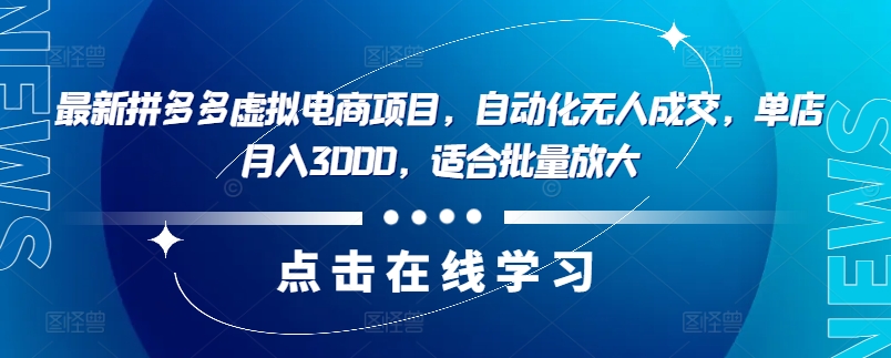 最新拼多多虚拟电商项目，自动化无人成交，单店月入3000，适合批量放大-天使资源网
