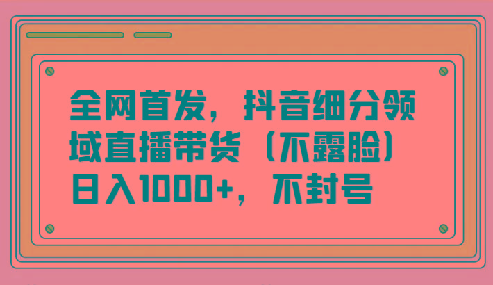 全网首发，抖音细分领域直播带货(不露脸)项目，日入1000+，不封号-天使资源网